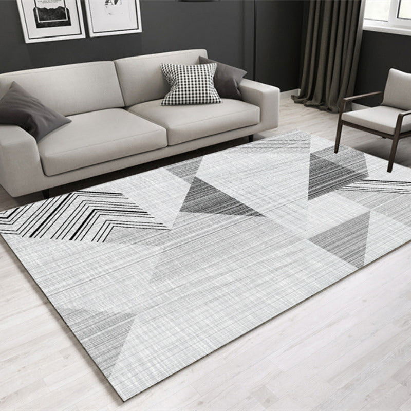 Light Grey Modern Rug Polyester Geometry Rug Washable Rug for Living Room