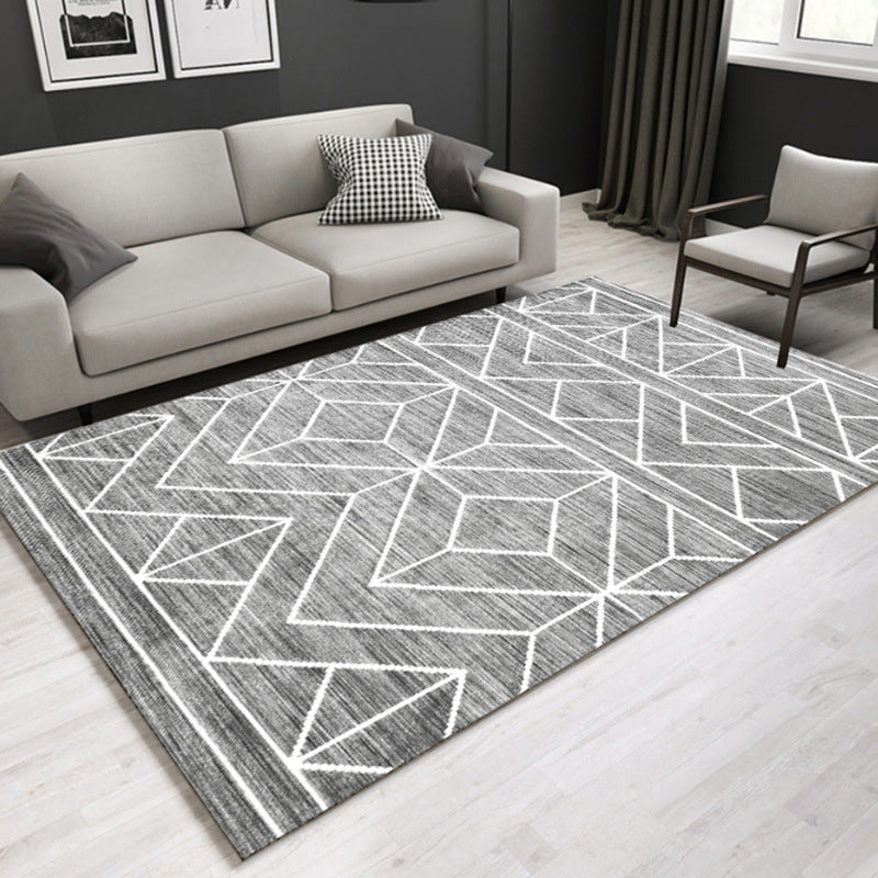Light Grey Modern Rug Polyester Geometry Rug Washable Rug for Living Room