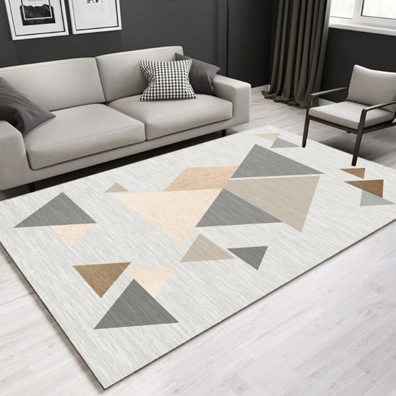 Light Grey Modern Rug Polyester Geometry Rug Washable Rug for Living Room