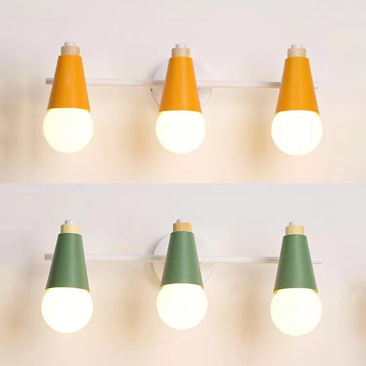 Metal Sweet Cone Wall Light Bathroom 3 Lights Nordic Style Wall Sconce