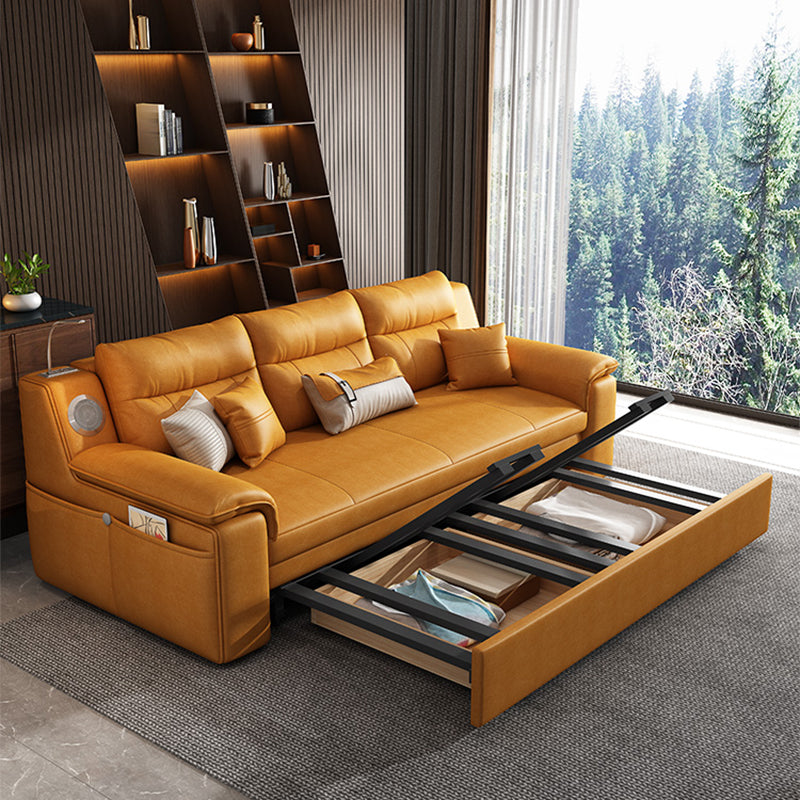 32" Wide Contemporary Futon Sofa Bed Orange Pillow Back Sleeper Sofa