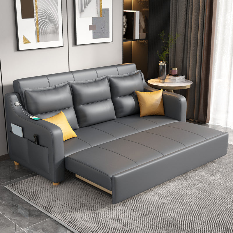 31" Wide Contemporary Futon Sofa Bed Gray Pillow Back Sleeper Sofa