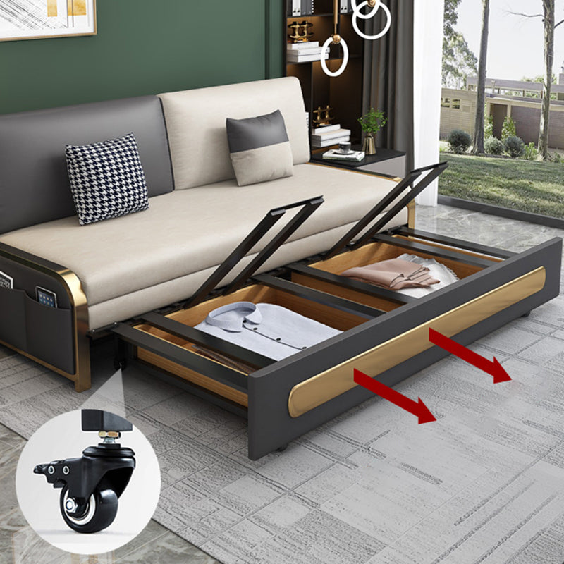 33" Wide Glam Futon Sofa Bed White Futon Sleeper Sofa with Storage