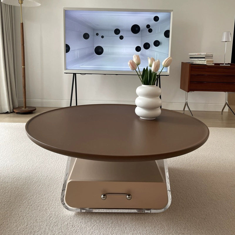 Contemporary Coffee Table Round Wooden Coffee Cocktail Table