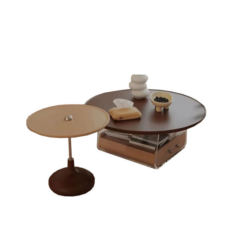 Contemporary Coffee Table Round Wooden Coffee Cocktail Table