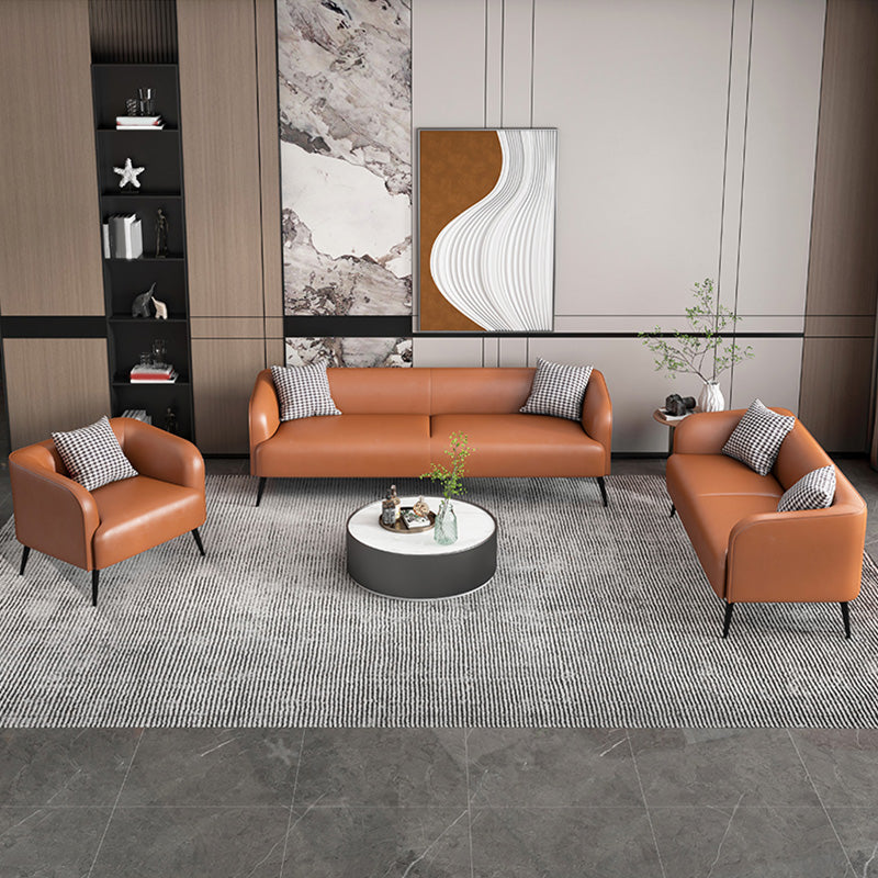 Stain Resistant Faux Leather Sofa  Tuxedo Arm Sofa for Living Room