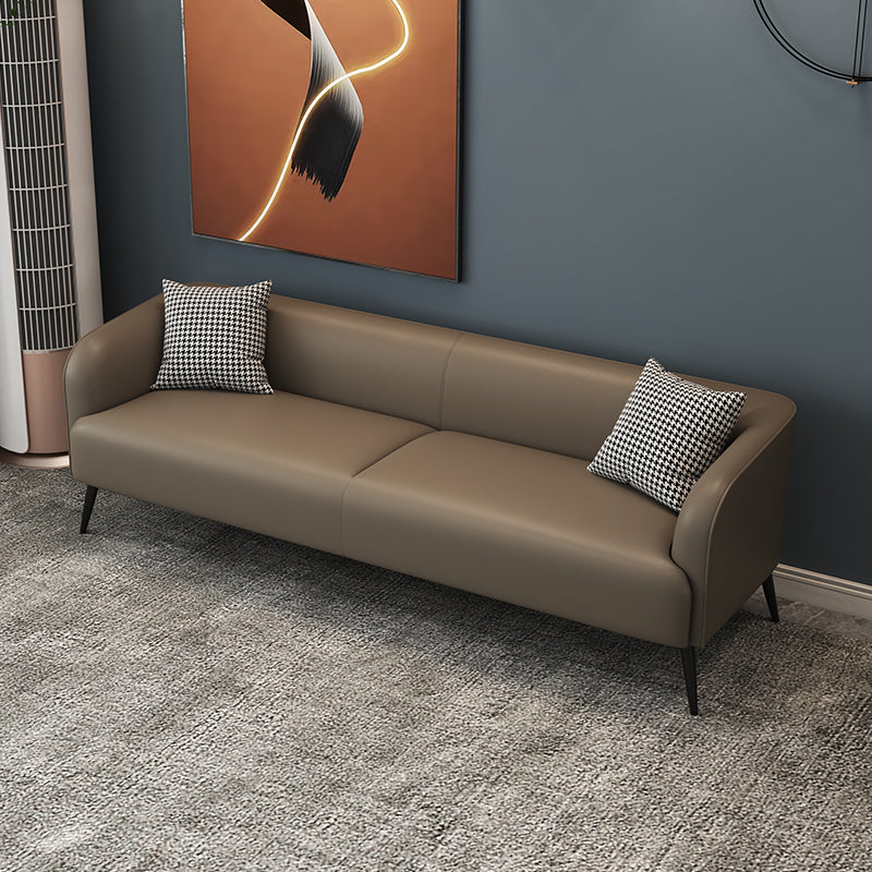 Stain Resistant Faux Leather Sofa  Tuxedo Arm Sofa for Living Room