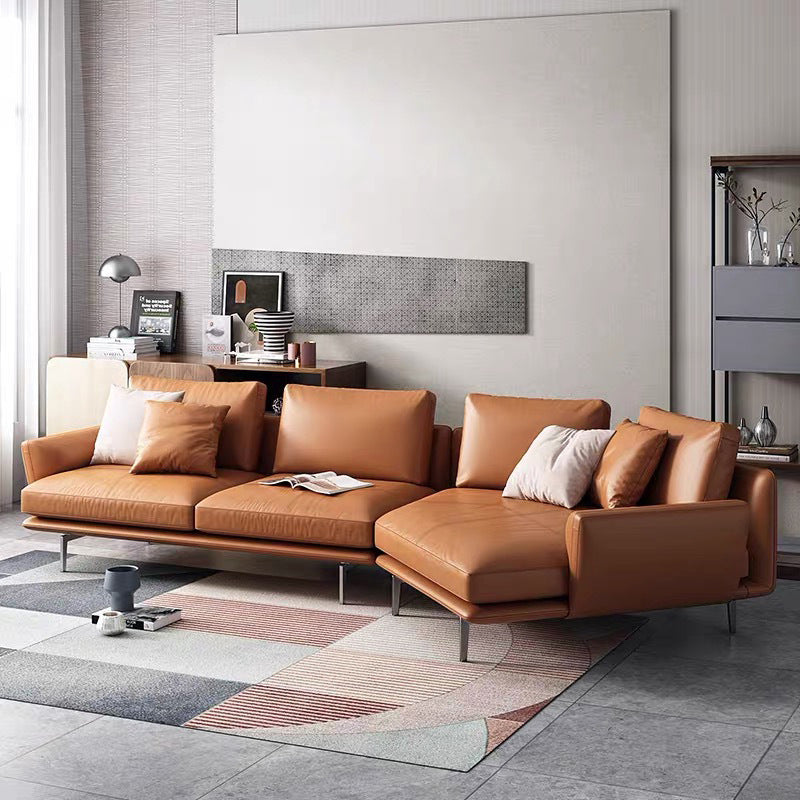 34"H Scandinavian Sectional Sofa Orange Sleeper Sectional with Pillows