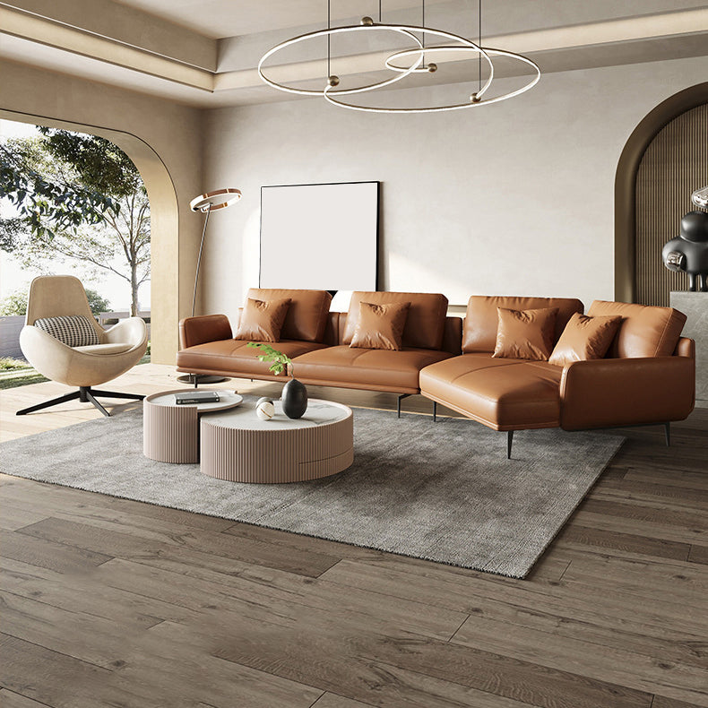 34"H Scandinavian Sectional Sofa Orange Sleeper Sectional with Pillows