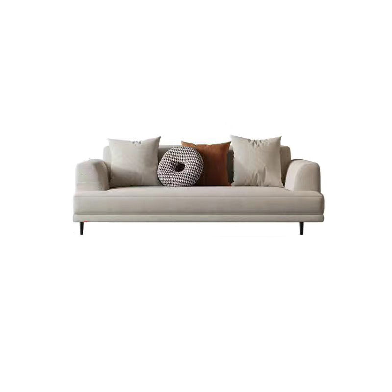 Contemporary Fabric Seating Square Arm Sofa with Pillows in White