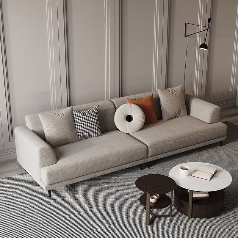 Contemporary Fabric Seating Square Arm Sofa with Pillows in White