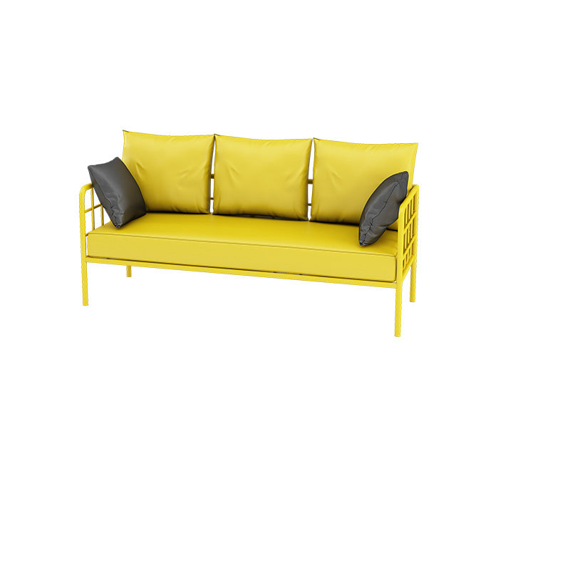 Industrial Tuxedo Arm Sofa with Pillows Seating Leather and Metal