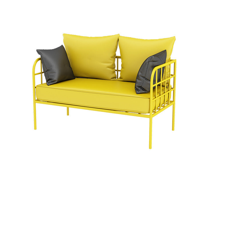 Industrial Tuxedo Arm Sofa with Pillows Seating Leather and Metal