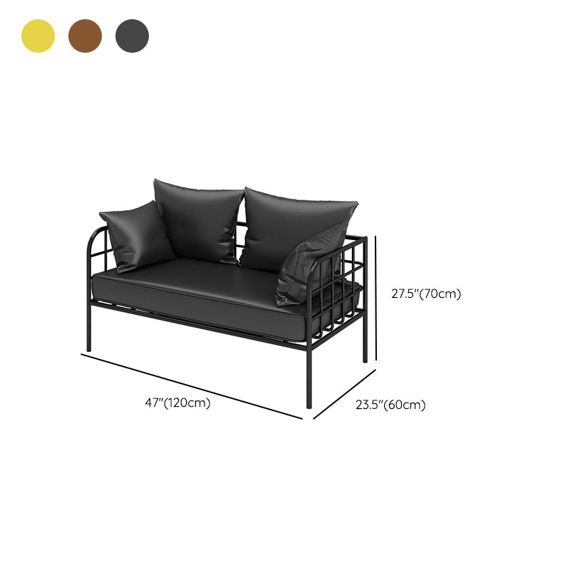 Industrial Tuxedo Arm Sofa with Pillows Seating Leather and Metal