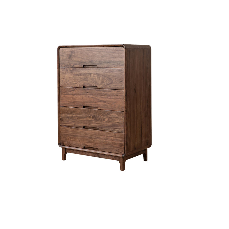 Mid-Century Modern Walnut Chest with 5 Drawers Rectangle Chest