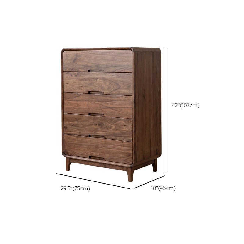 Mid-Century Modern Walnut Chest with 5 Drawers Rectangle Chest