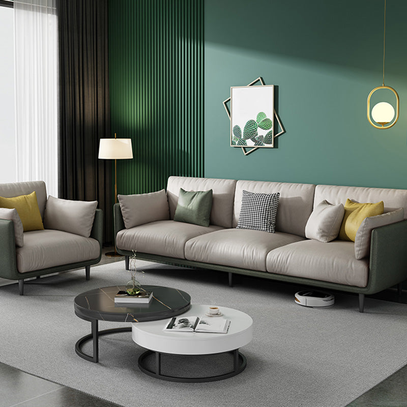 Contemporary Faux Leather Sofa with Pillows Back and Pillow Top Arm