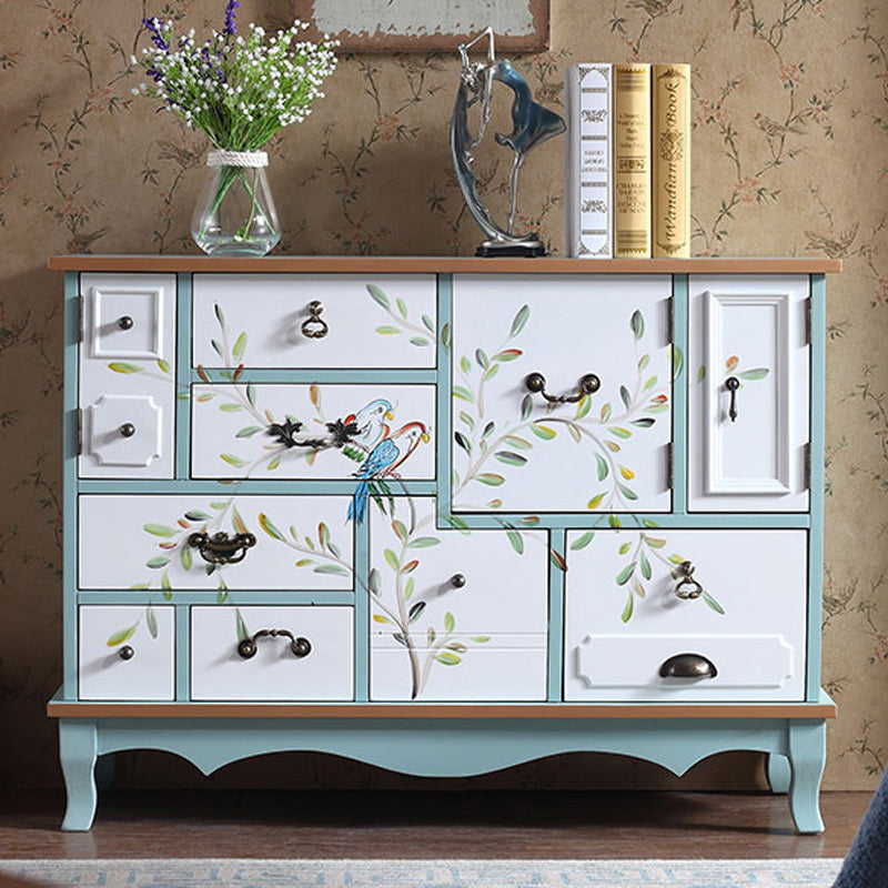 Industrial Painted Accent Cabinet with Drawers Solid Wood Chest