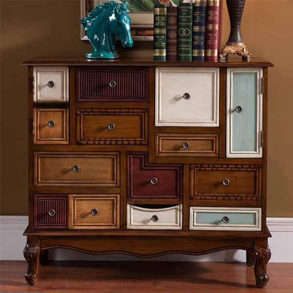 Industrial Painted Accent Cabinet with Drawers Solid Wood Chest