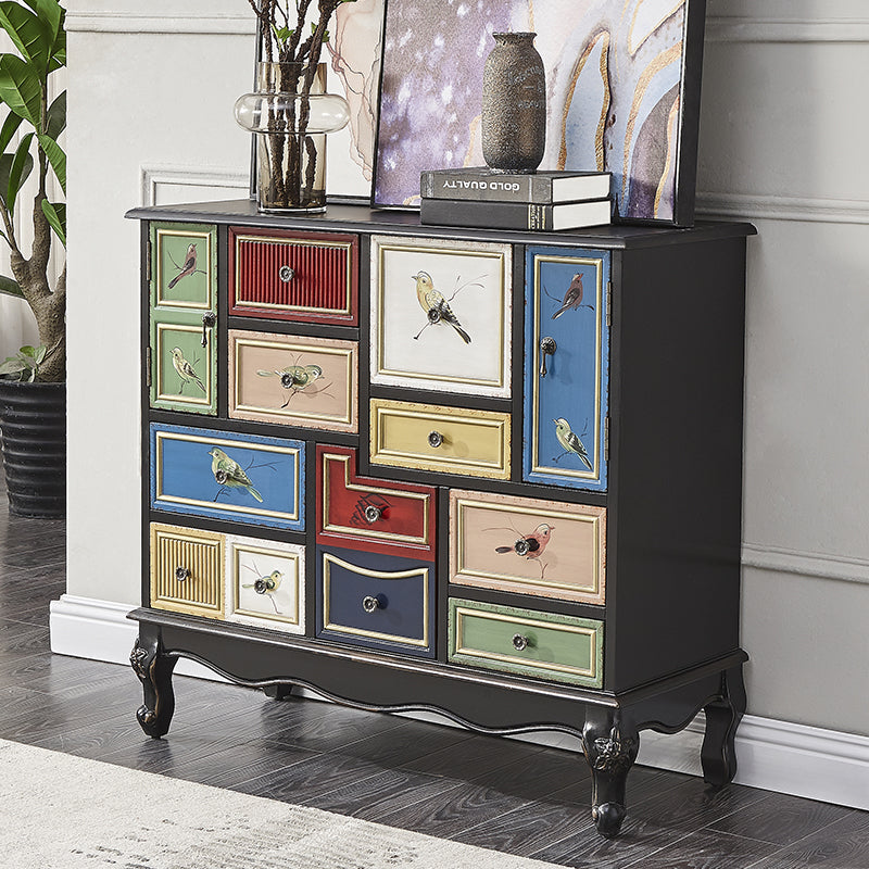Industrial Painted Accent Cabinet with Drawers Solid Wood Chest