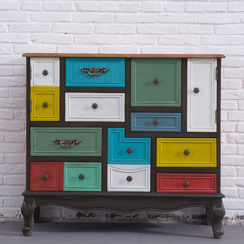 Industrial Painted Accent Cabinet with Drawers Solid Wood Chest