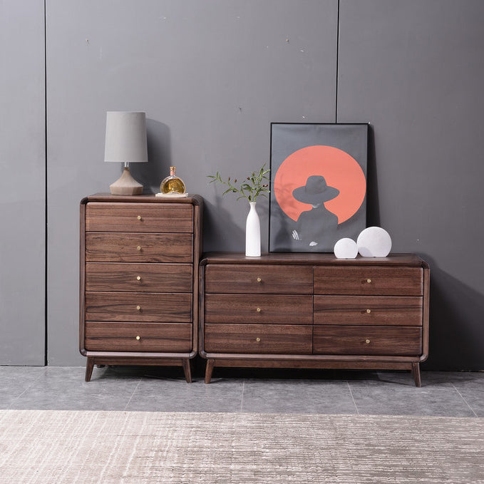 Mid-Century Modern Brown Accent Chest with 5 Drawers and Straight Legs