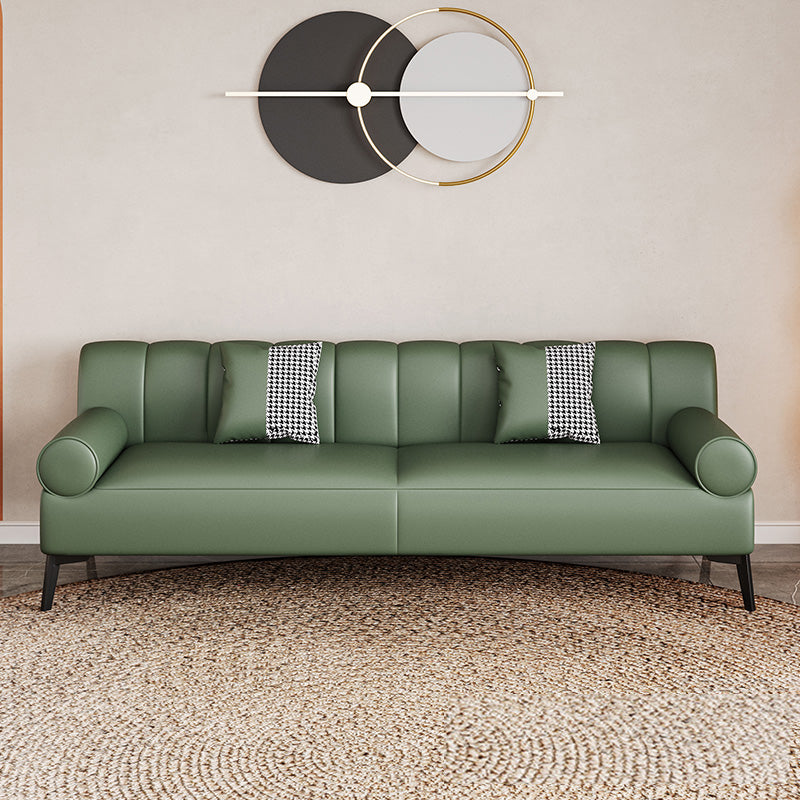 Round Arm Sofa Stain Resistant Faux Leather Standard Sofa for Living Room