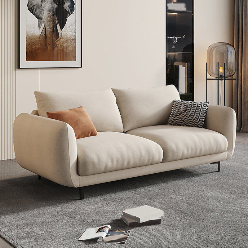 Scandinavian Sofa with Square Arms and Beige Loose Back in Solid Wood