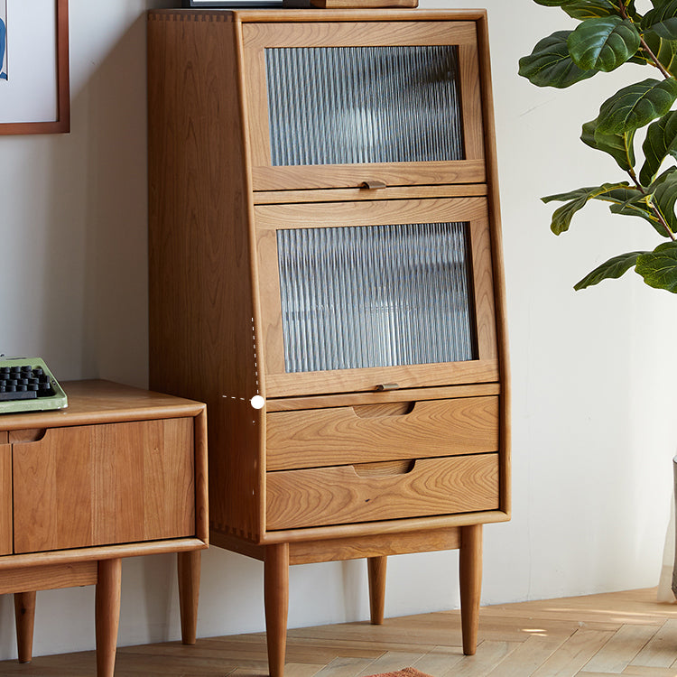 Water Resistant Storage Cabinet Solid Wood Glass Paned Cabinet