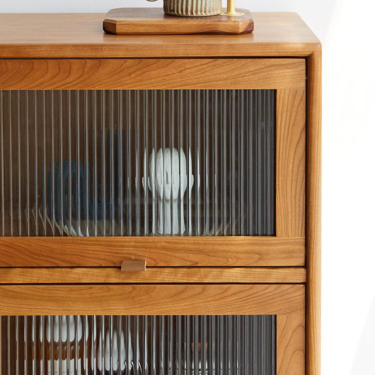 Water Resistant Storage Cabinet Solid Wood Glass Paned Cabinet