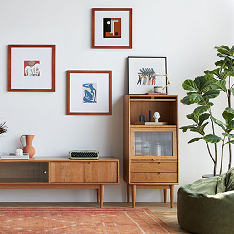 Water Resistant Storage Cabinet Solid Wood Glass Paned Cabinet