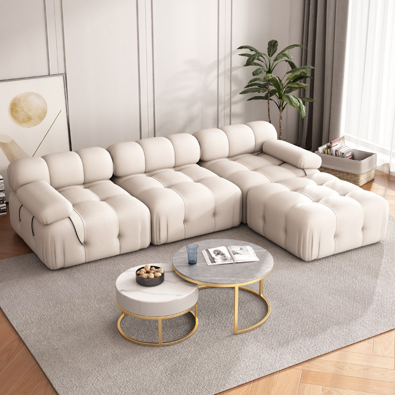 35" Wide Scandinavian Sectional Sofa White Fabric Sleeper Sectional