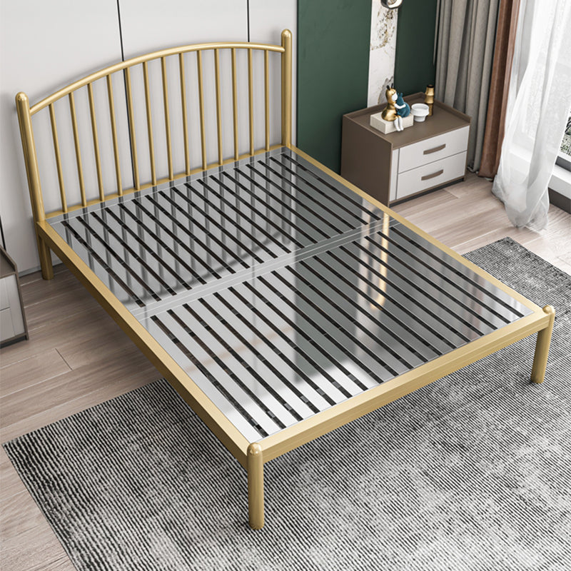 Metal Glam Slat Bed with Headboard Standard Bed with Metal Legs