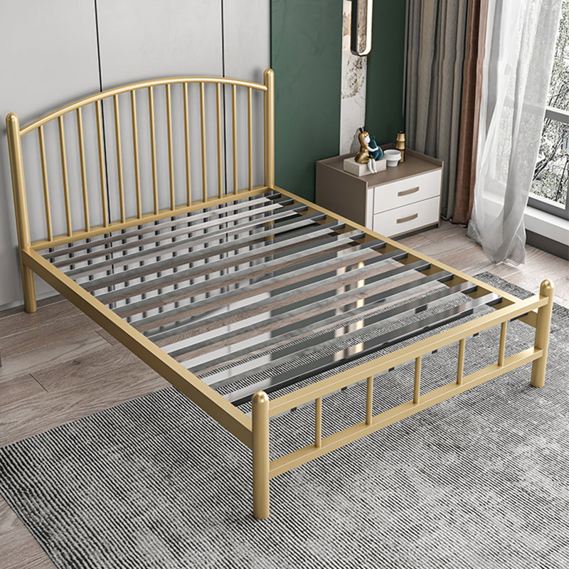 Metal Glam Slat Bed with Headboard Standard Bed with Metal Legs