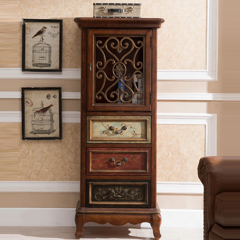 Door Cabinet Mid Century Distressed Solid Wood Storage Cabinet with Drawers
