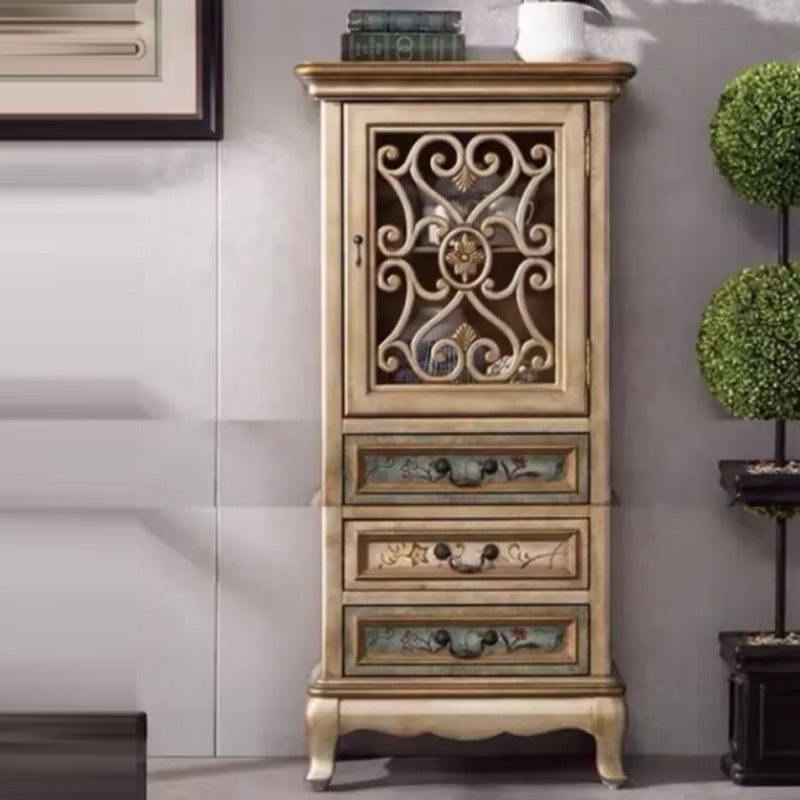 Door Cabinet Mid Century Distressed Solid Wood Storage Cabinet with Drawers