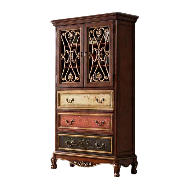 Door Cabinet Mid Century Distressed Solid Wood Storage Cabinet with Drawers