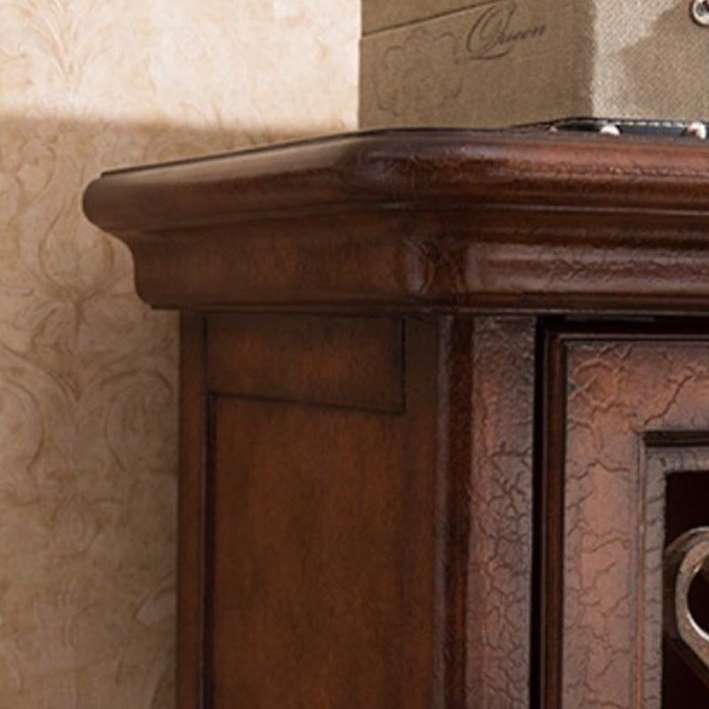 Door Cabinet Mid Century Distressed Solid Wood Storage Cabinet with Drawers