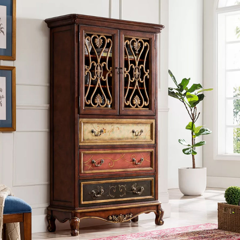 Door Cabinet Mid Century Distressed Solid Wood Storage Cabinet with Drawers