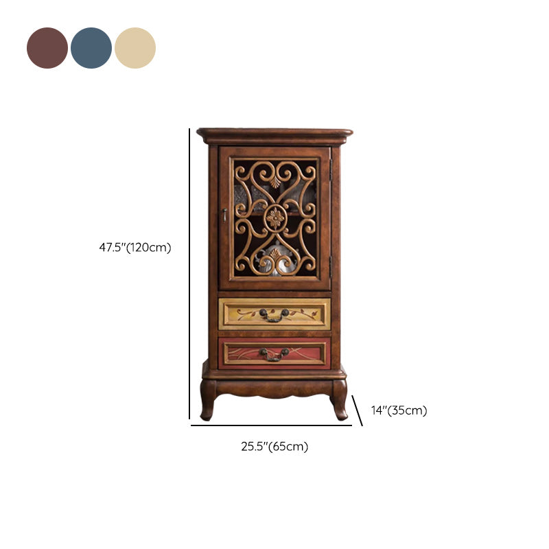 Door Cabinet Mid Century Distressed Solid Wood Storage Cabinet with Drawers