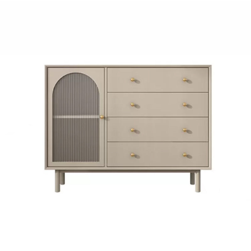 Solid Wood Glass/Rattan Door Cabinet Mid Century Beige Chest with Drawers