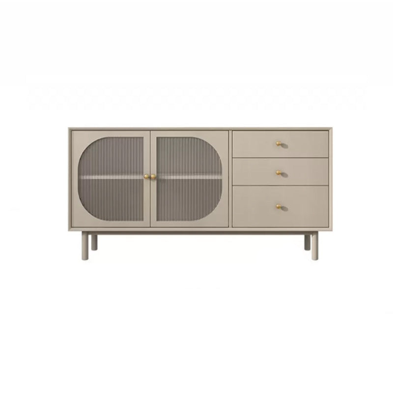 Solid Wood Glass/Rattan Door Cabinet Mid Century Beige Chest with Drawers