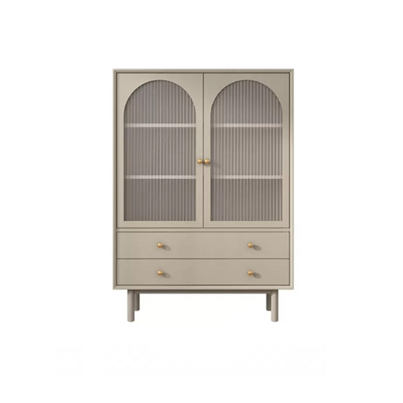 Solid Wood Glass/Rattan Door Cabinet Mid Century Beige Chest with Drawers