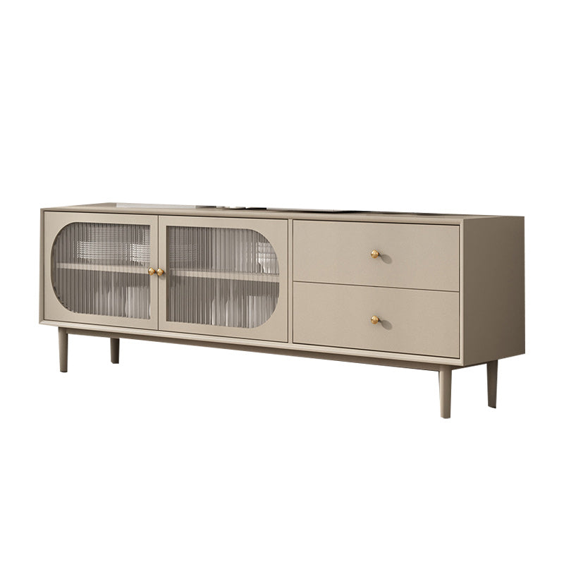 Solid Wood Glass/Rattan Door Cabinet Mid Century Beige Chest with Drawers