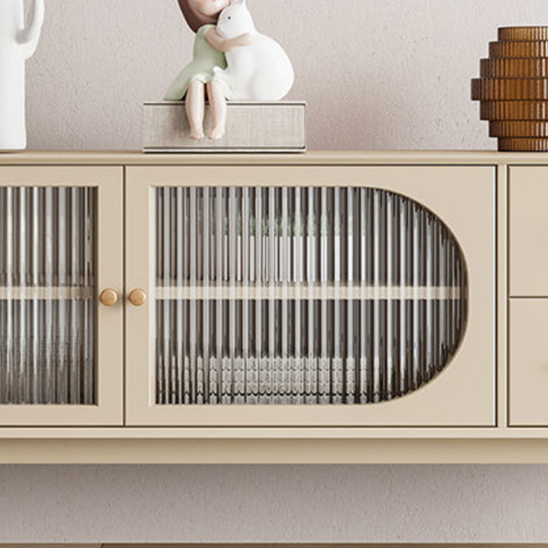 Solid Wood Glass/Rattan Door Cabinet Mid Century Beige Chest with Drawers