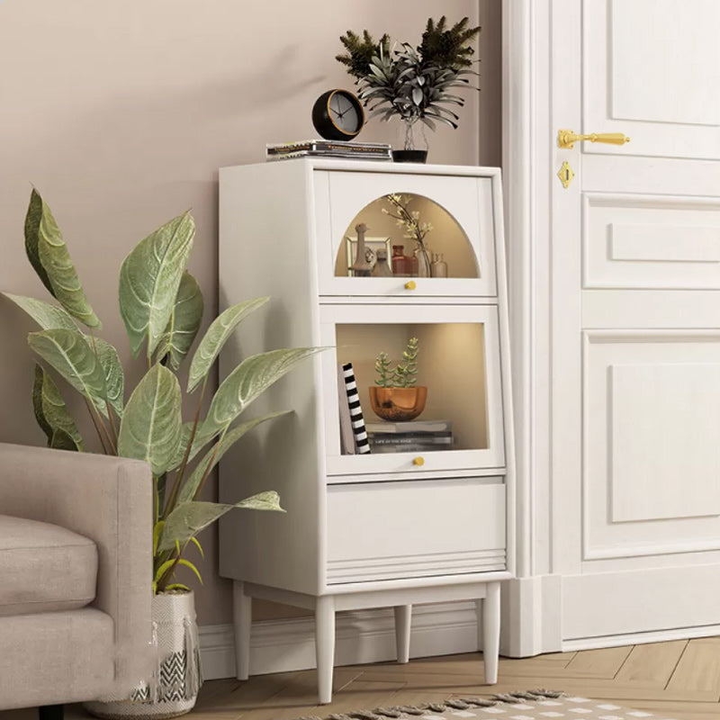 2 - Door and 1 - Drawer Pine Wood Chest 43.3" Tall Glass Paned Side Cabinet