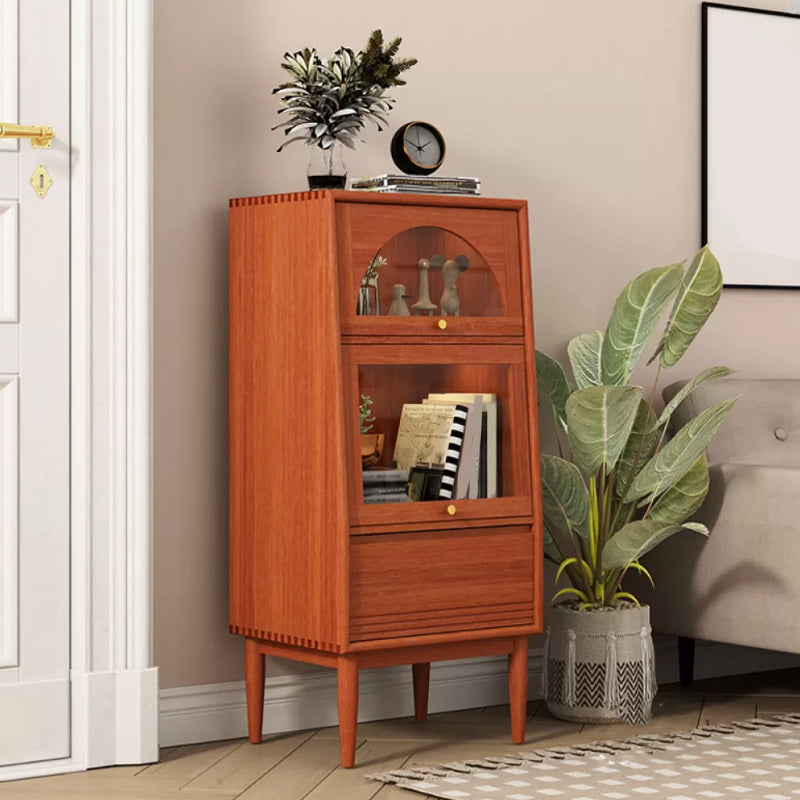 2 - Door and 1 - Drawer Pine Wood Chest 43.3" Tall Glass Paned Side Cabinet