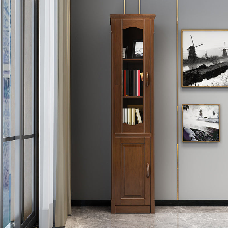 76.8" Tall Solid Wood Accent Cabinet Glass Paned 2 Doors Storage Cabinet