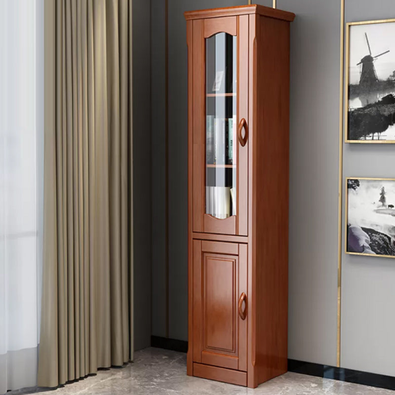 76.8" Tall Solid Wood Accent Cabinet Glass Paned 2 Doors Storage Cabinet