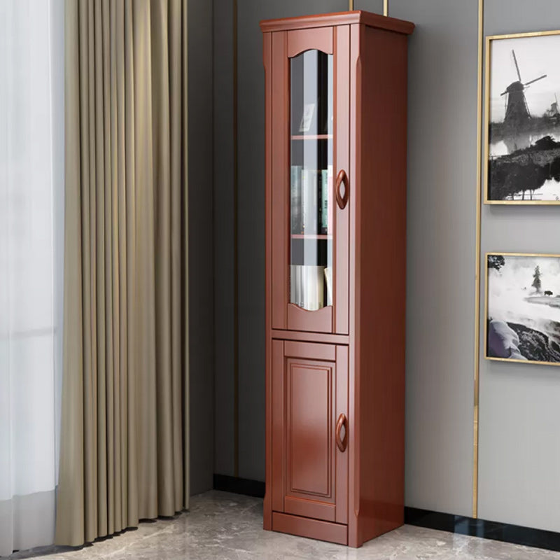 76.8" Tall Solid Wood Accent Cabinet Glass Paned 2 Doors Storage Cabinet